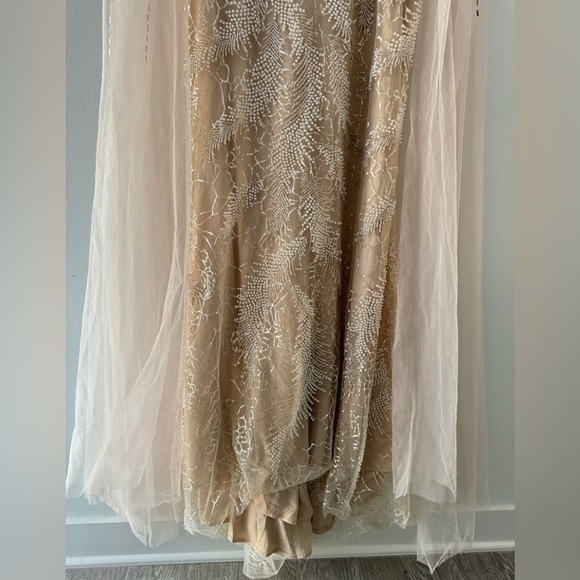 LARA Long Cape Beaded Gown in Champagne/Ivory 6 - Picture 4 of 11